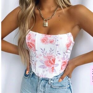 Floral Strapless Top - Pink and White
